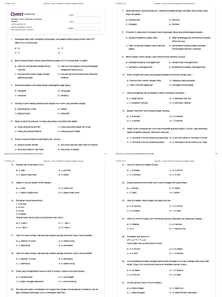 soal-bab-1-2-dan-3-pai-kelas-4-kurikulum-merdeka-quizizz-pdf