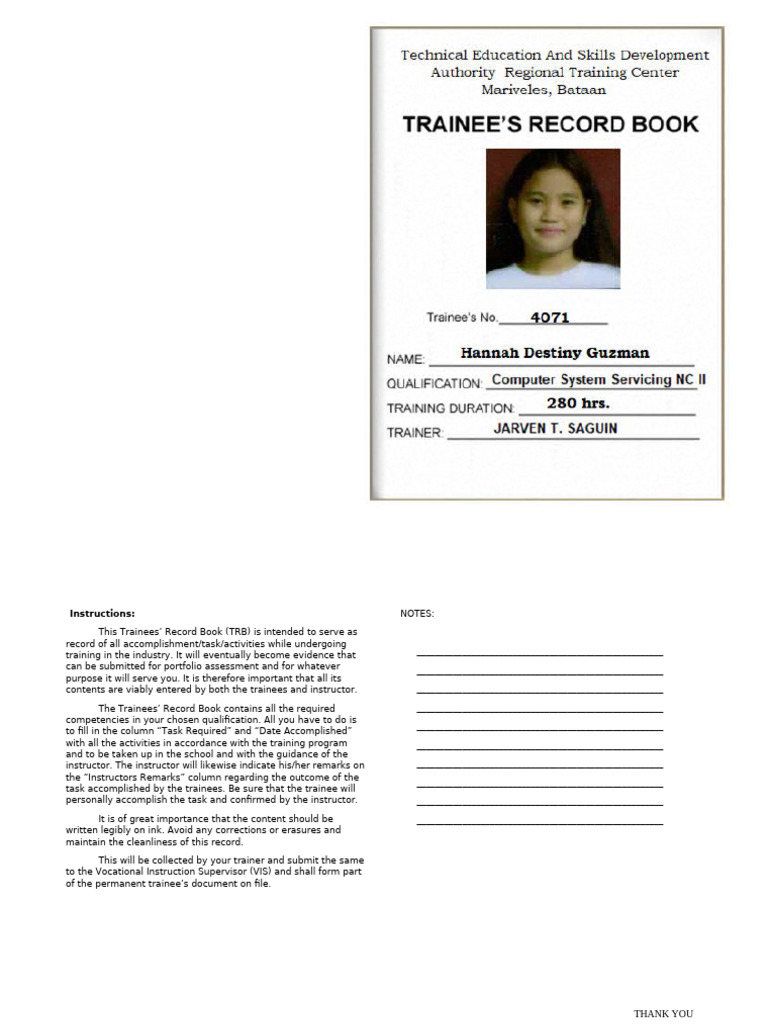Trainees' Record Book for IT Training | PDF | Installation (Computer ...