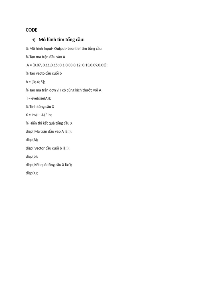 Code Mô Hình Input - Output - Leontief | PDF