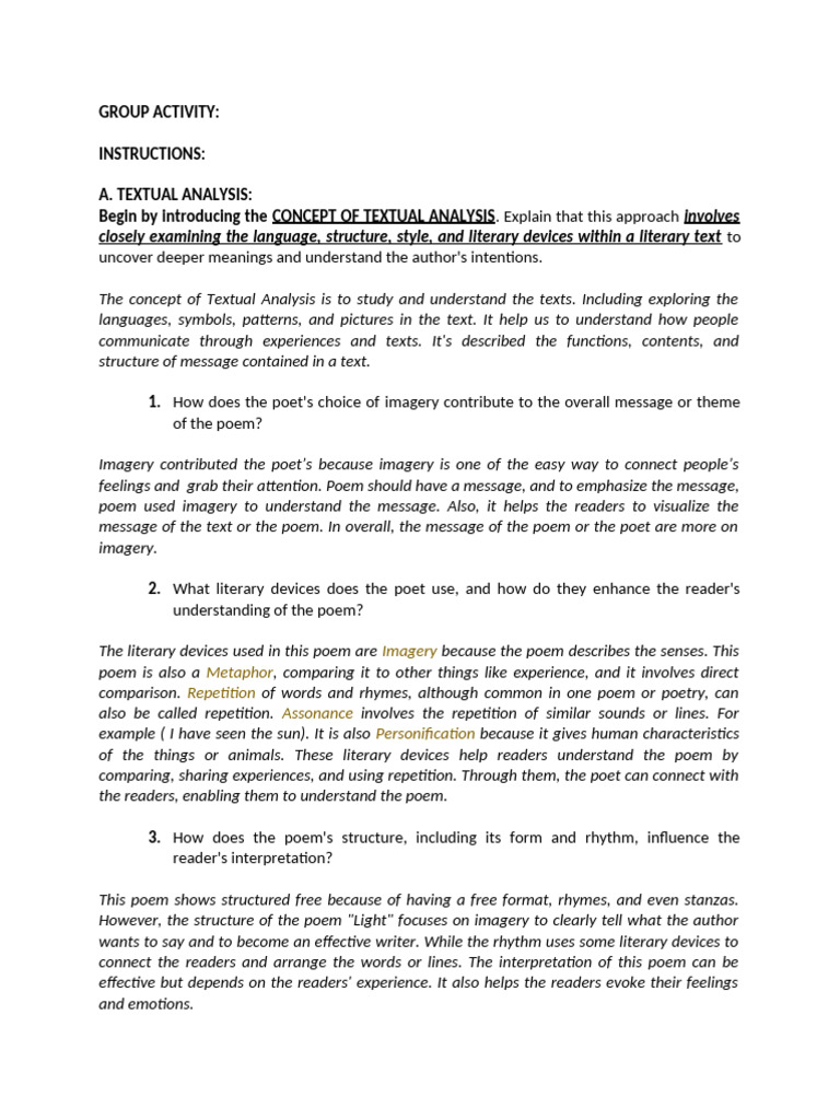Group Activity For Finals 4th Quarterly | PDF | Poetry