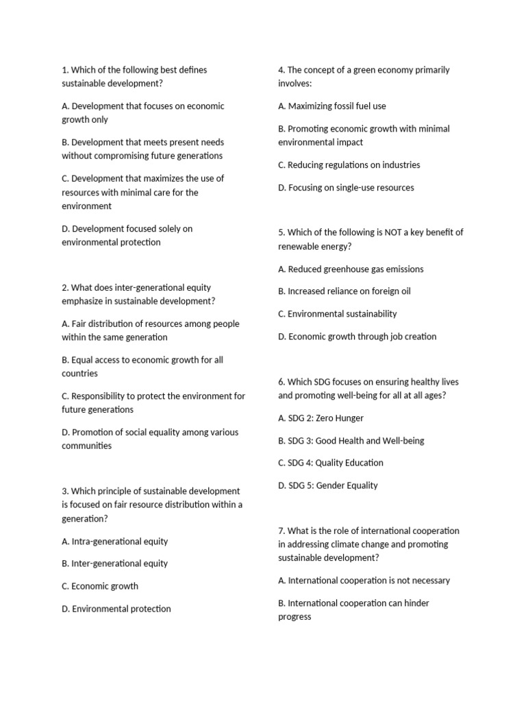Sustainability and Development Questions | PDF | Sustainability ...