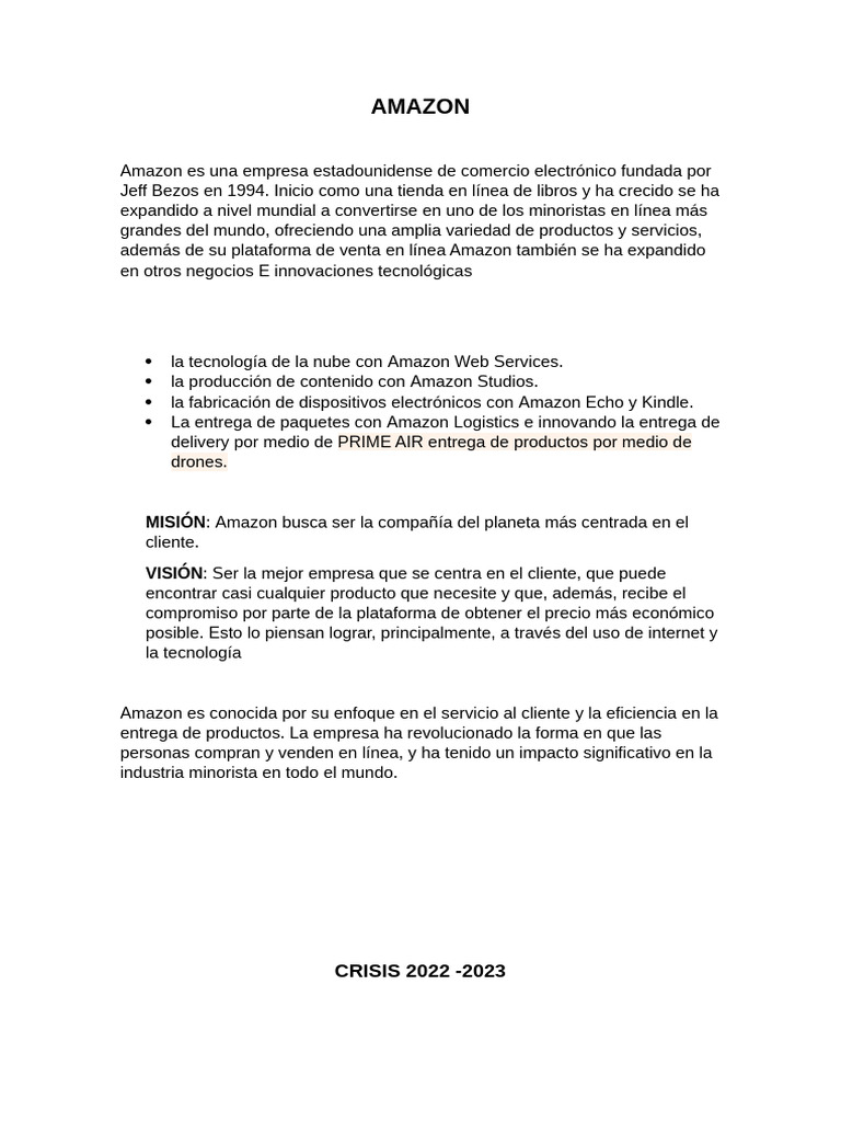 Crisis y evolución de Amazon 2023 | PDF | Comercio electrónico | Economias