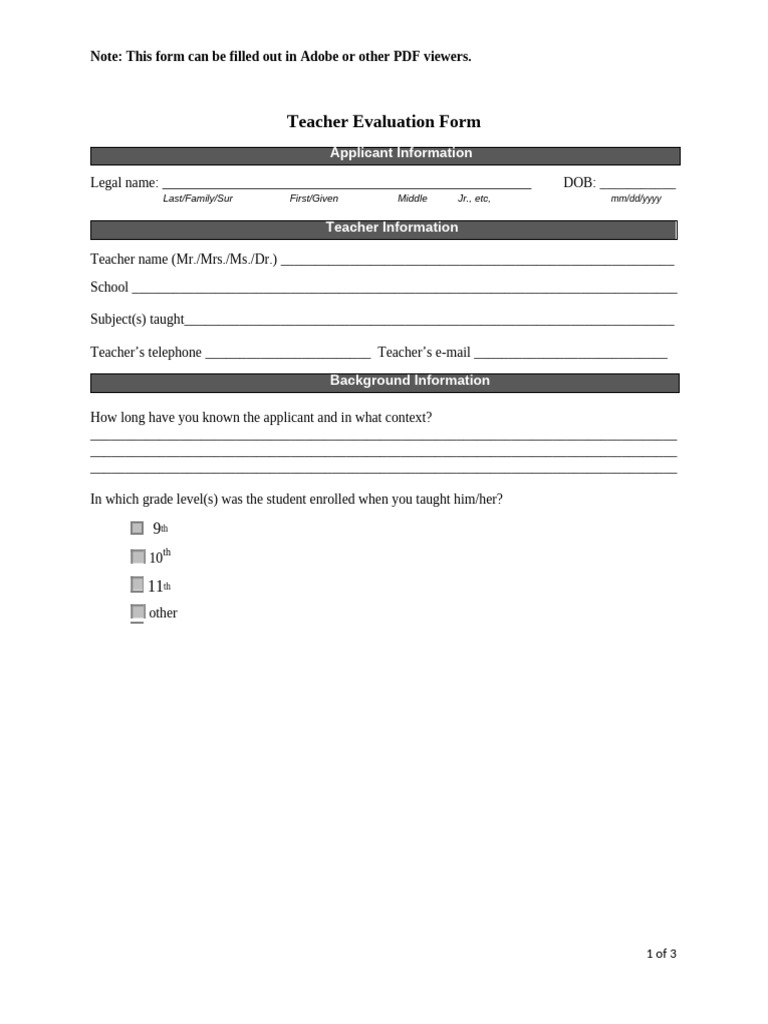 Teacher Evaluation Form 26 | PDF | Teachers | Cognition