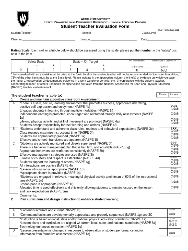 Student Teacher Evaluation Form | PDF | Educational Assessment | Learning