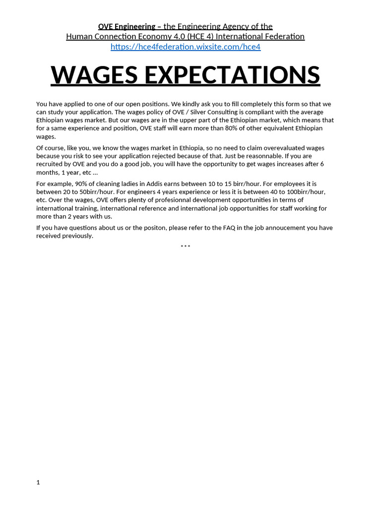 OVE Engineering Wage Expectations Form | PDF | Economies | Labor Relations