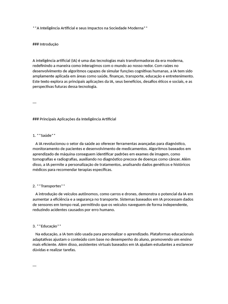 A Inteligência Artificial e Seus Impactos Na Sociedade Moderna | PDF ...