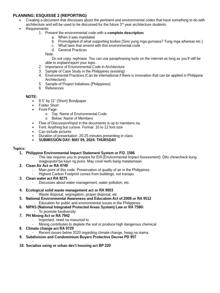 Environmental Codes for Architecture in PH | PDF | Natural Environment ...