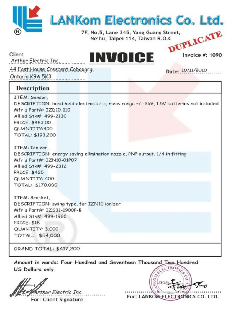 Liu Lankom Invoice | PDF