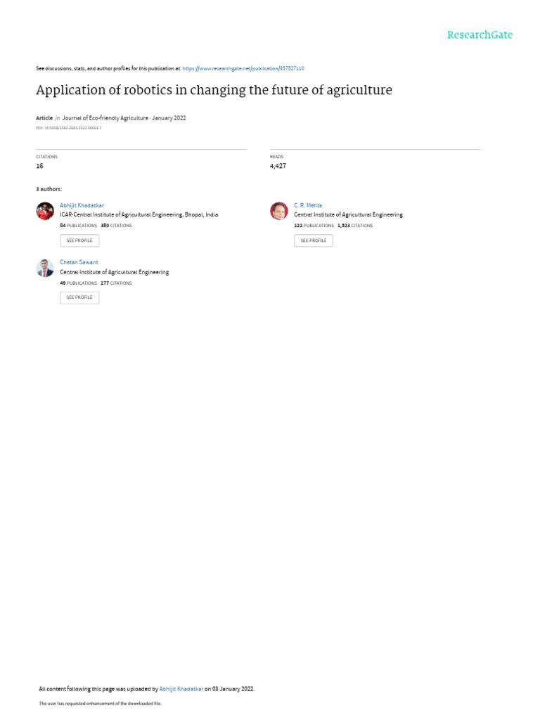 27.2022 JEA ApplicationofroboticsinAg Full | PDF | Unmanned Aerial ...