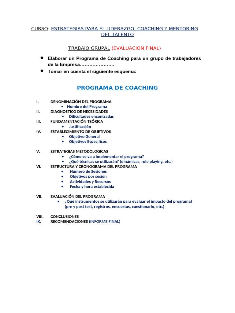 Esquema de Un Programa de Coaching | PDF