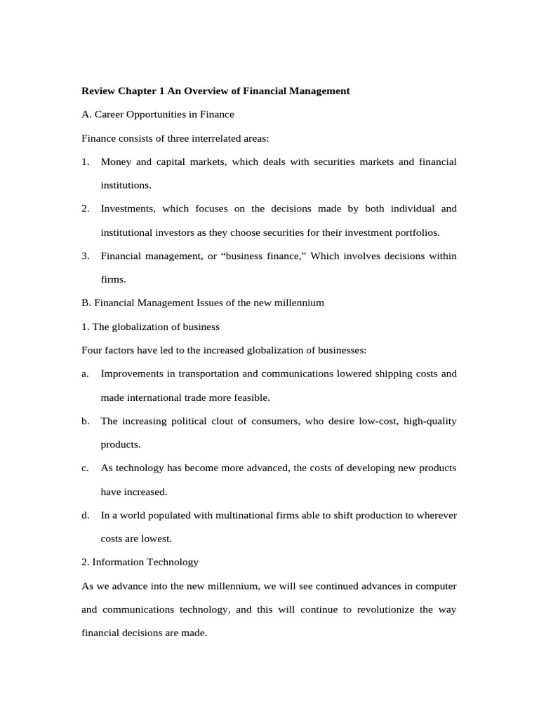 Review Chapter 1 An Overview of Financial Management | PDF | Sole ...
