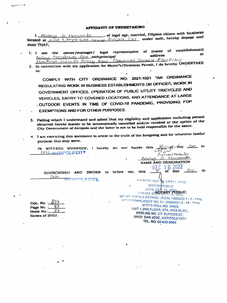 Affidavit Boding Mamarita | PDF