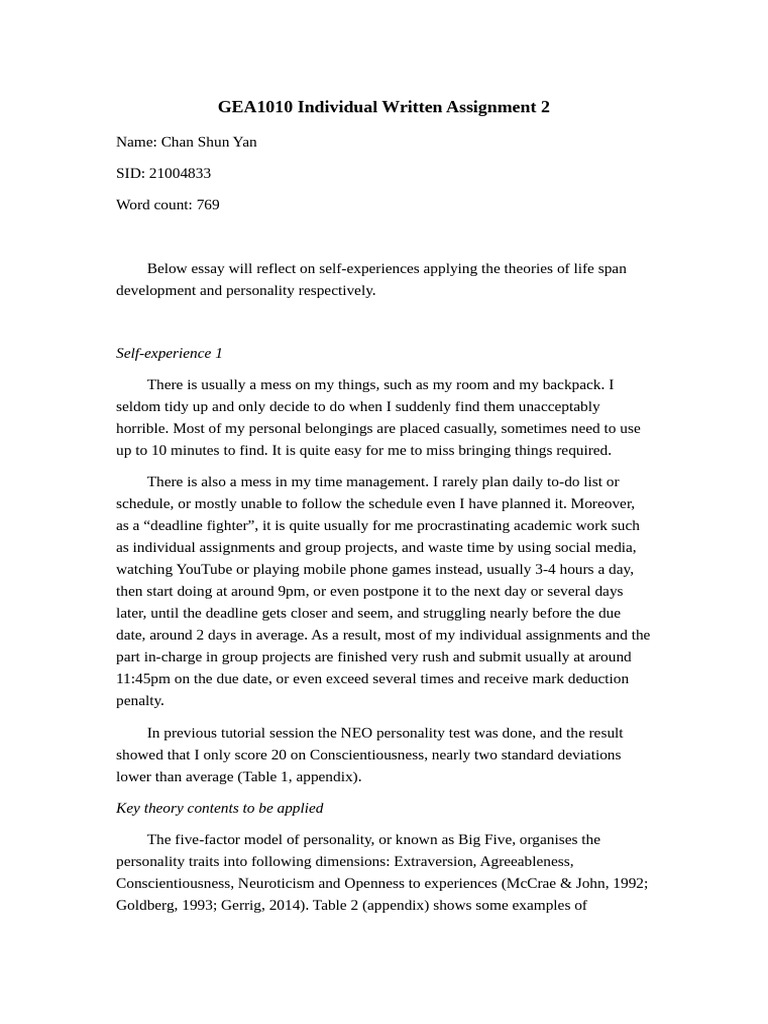 GEA1010 Individual Written Assignment 2 | PDF | Psychology ...