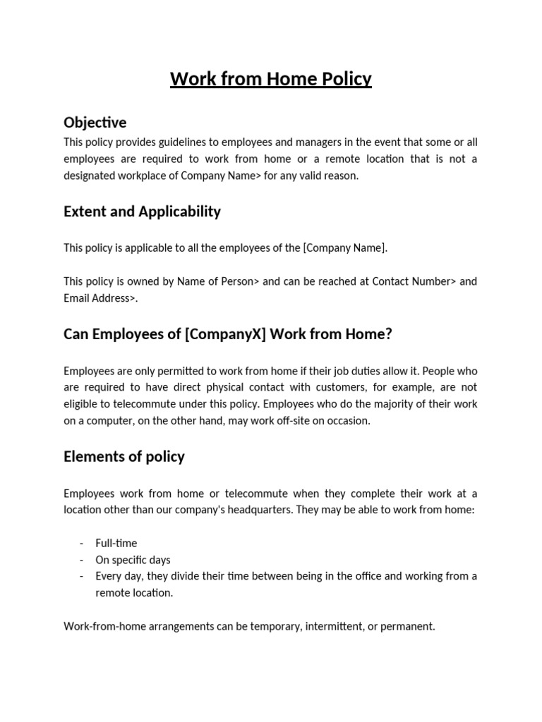 Work from Home Policy Guidelines | PDF | Employment | Business