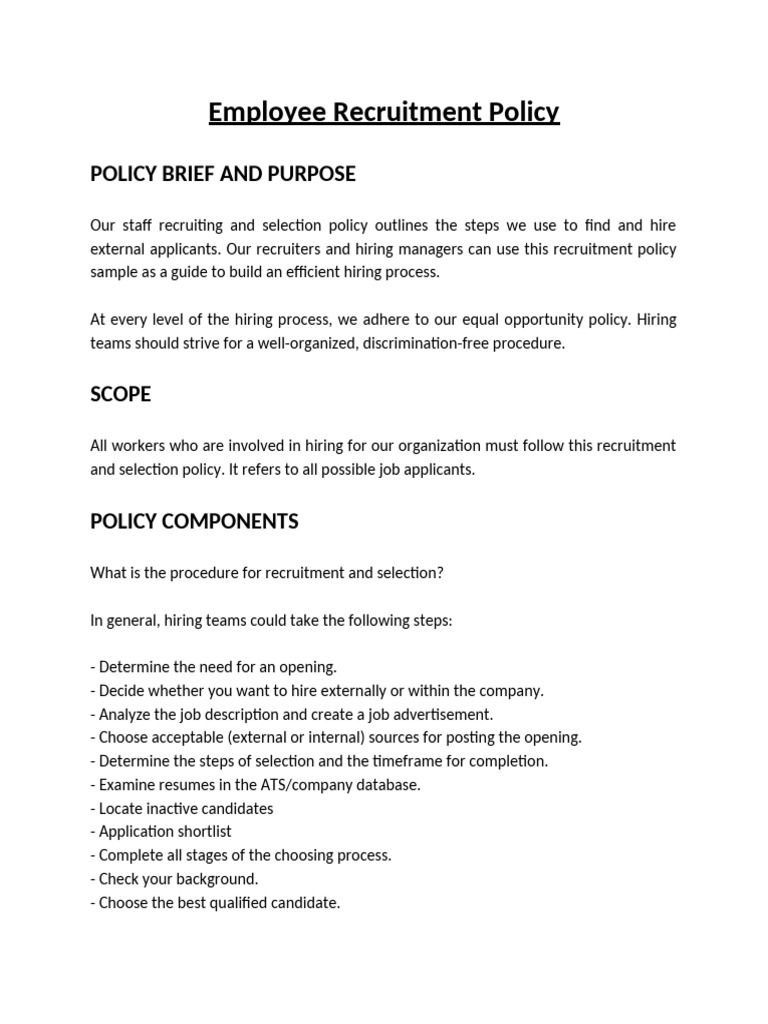 Employee Recruitment Policy | PDF | Recruitment | Business
