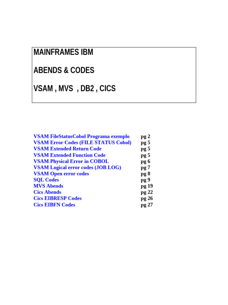 VSAM Error Codes and COBOL Examples | PDF | Software Engineering ...