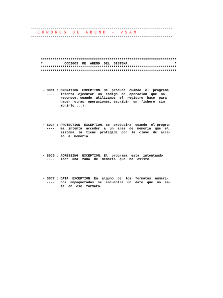VSAM Abend Error Codes Guide | PDF | Data Management | Data