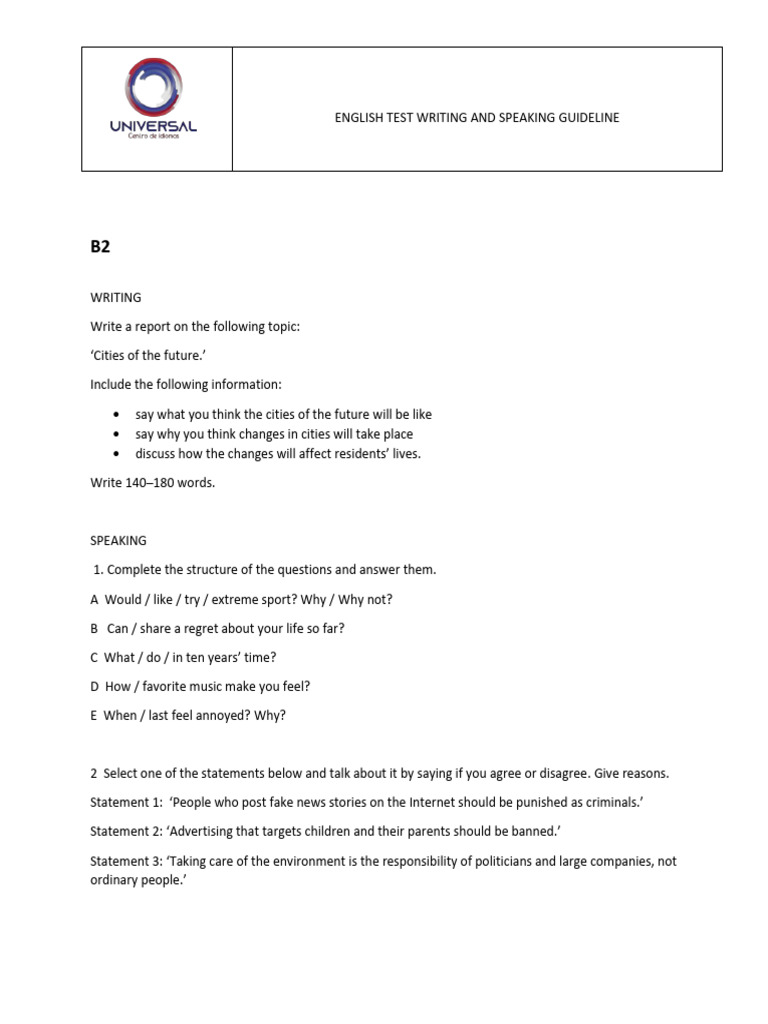 Test B2 Guideline B2 | PDF | Sports & Recreation