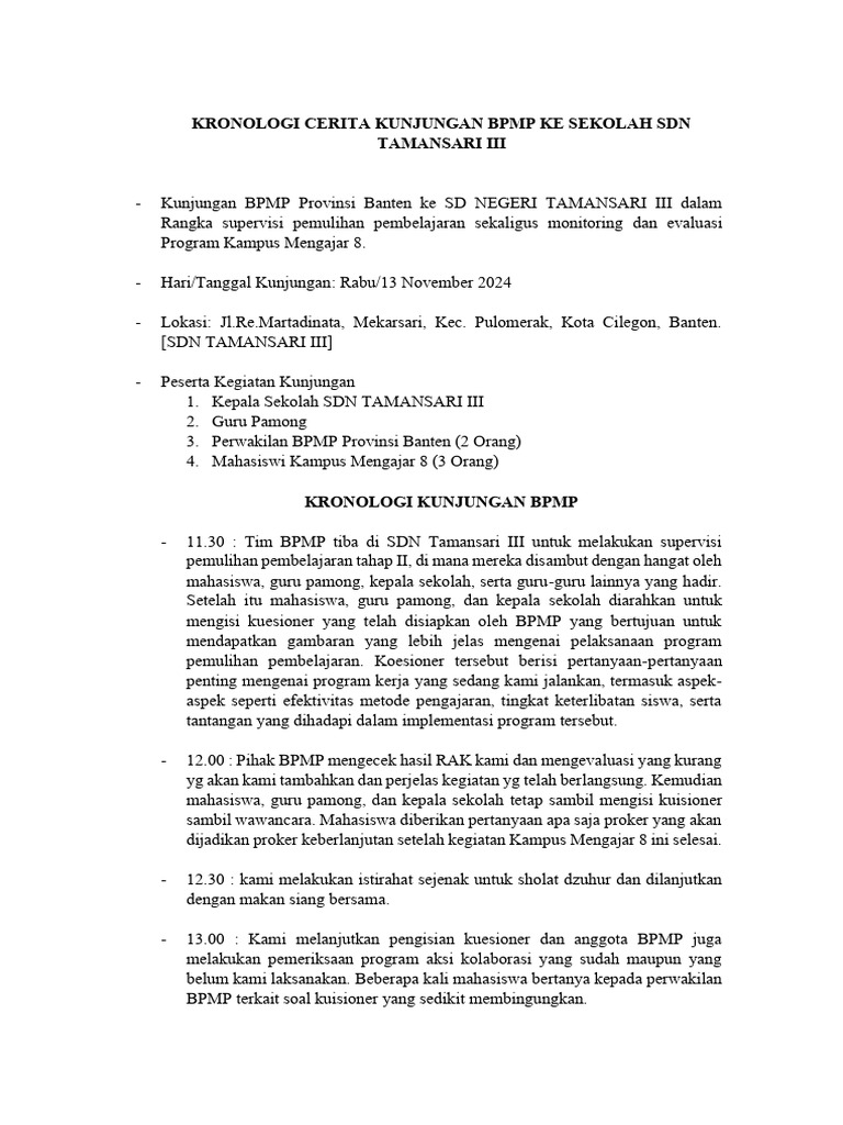 Kunjungan BPMP ke SDN Tamansari III | PDF | Karier & Perkembangan | Bisnis