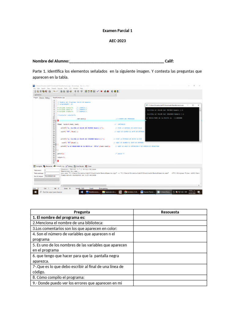 Examen Parcial AEC 2023: Programación y Variables | PDF