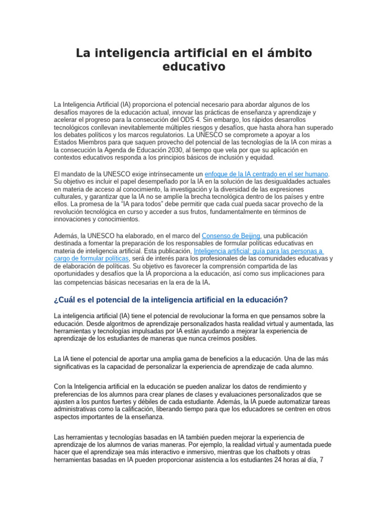 La Inteligencia Artificial en El Ámbito Educativo | PDF | Inteligencia ...