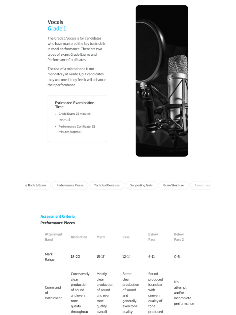 Grade 1 Vocal Performance Exam Guide | PDF | Qualifications