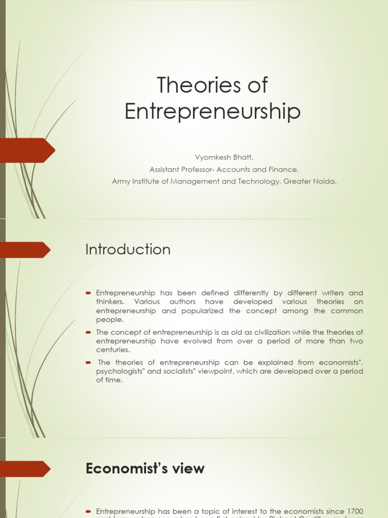 Key Theories of Entrepreneurship Explained | PDF | Entrepreneurship ...