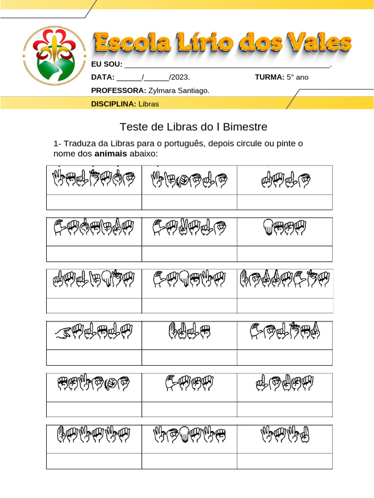 Teste de Libras 5 Ano 2023 | PDF