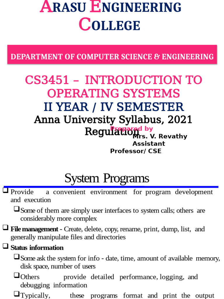 OS Concepts for CSE Students | PDF | Operating System | Computer File