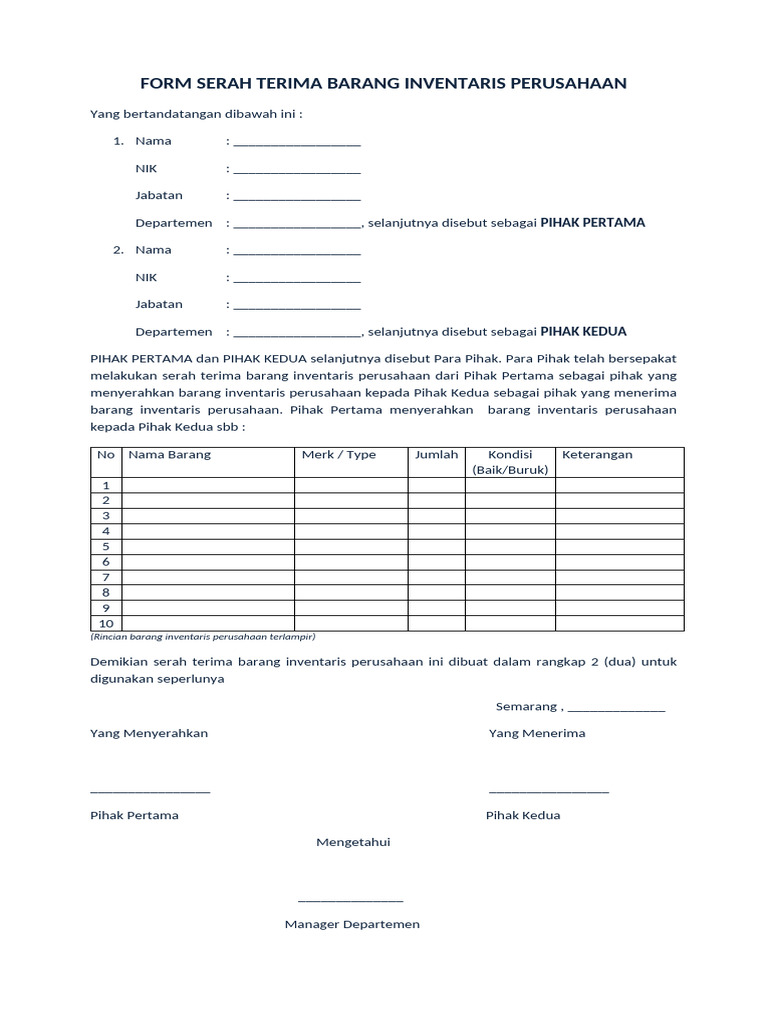 Form Serah Terima Inventaris | PDF | Hukum