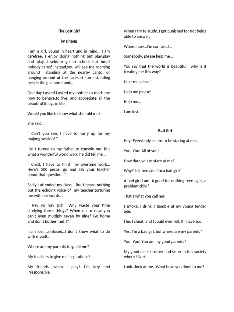 The Lost Girl: A Cry for Help | PDF | Wellness | Poetry