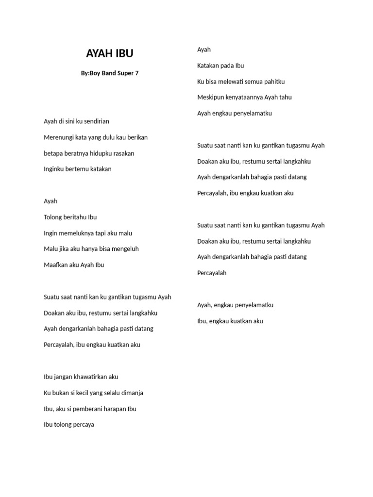 Lirik Lagu Ayah Ibu yang Mengharukan | PDF | Kesehatan Holistik