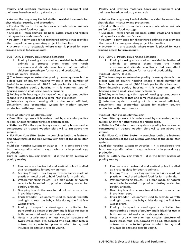Poultry and Livestock Equipment Guide | PDF | Poultry Farming | Pig