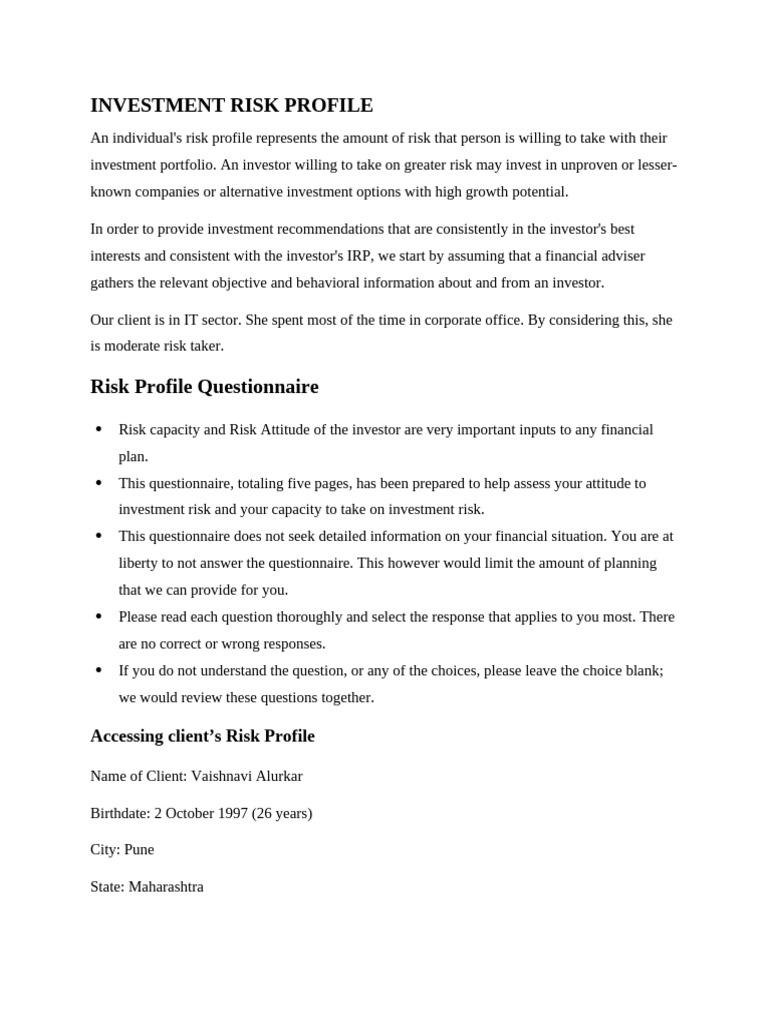 Investment Risk Profile Assessment Guide | PDF | Investing | Risk