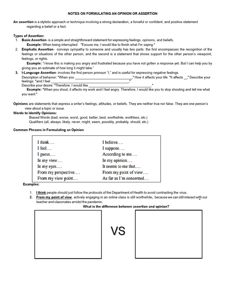 Notes 4 Formulating An Opinion or Assertion | PDF | Feeling | Opinion
