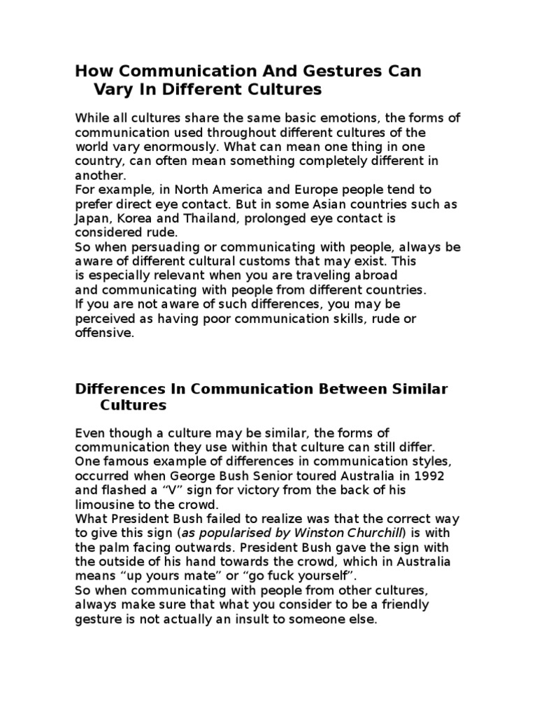 How Communication and Gestures Can Vary in Different Cultures | PDF ...