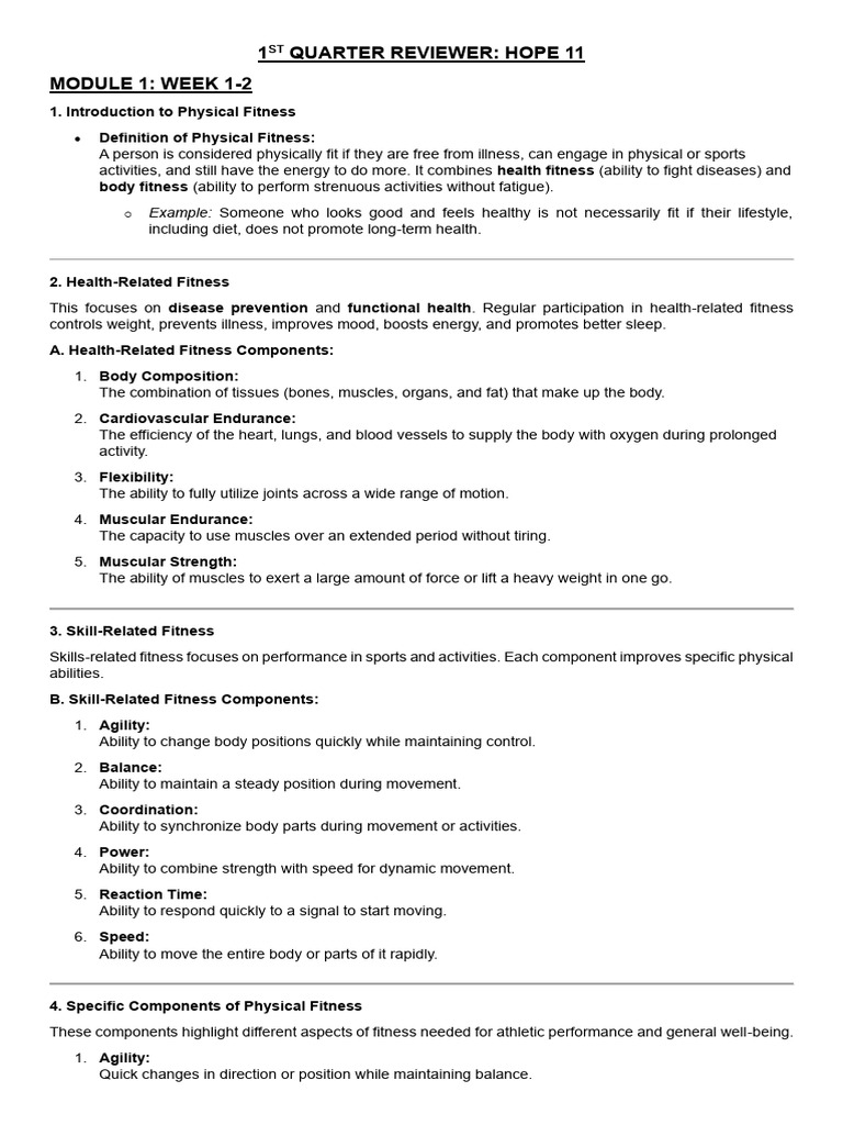 Physical Fitness Overview for Grade 11 | PDF | Physical Fitness ...