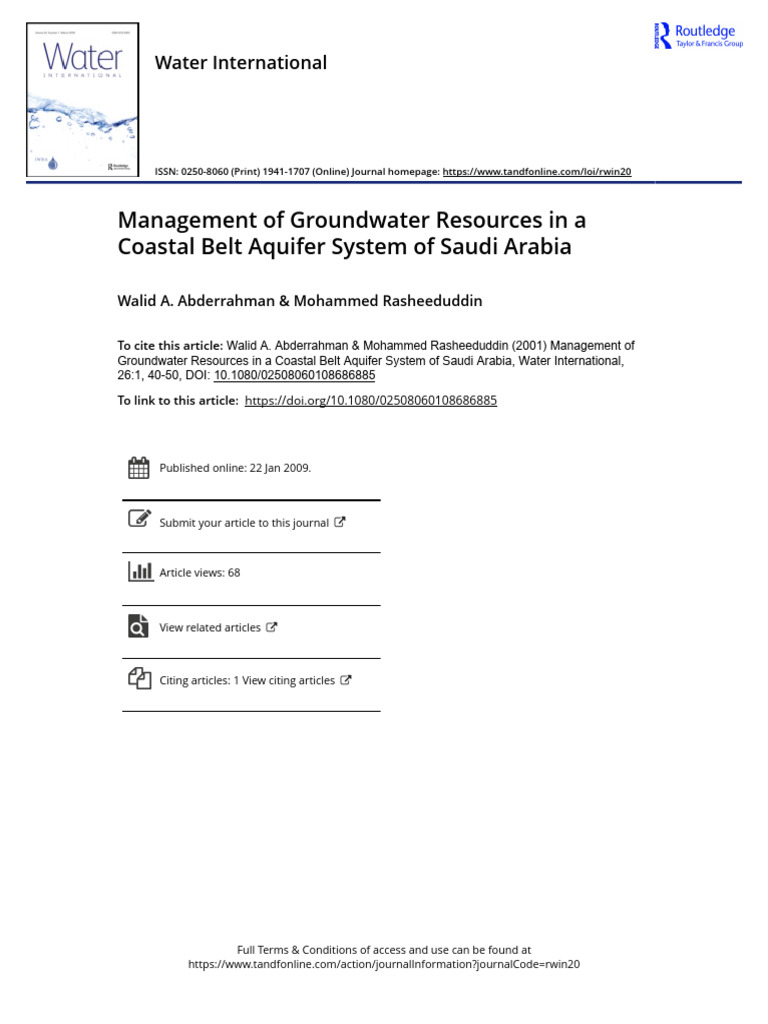 Management of Groundwater Resources in A Coastal Belt Aquifer System of ...