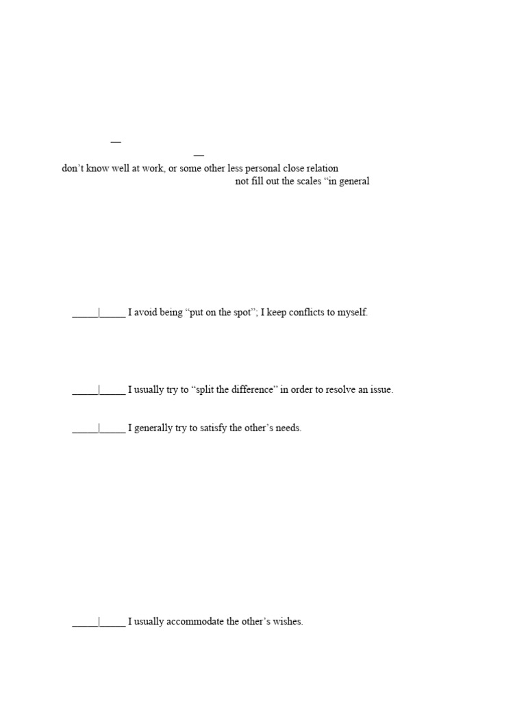 Assessing Your Conflict Style. Self Assessment | PDF | Behavioural ...