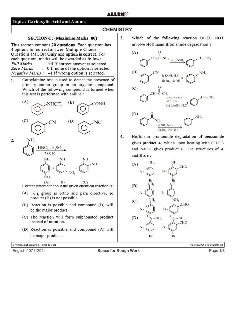 Carboxylic Acid and Amines Sheet | PDF | Amine | Amide