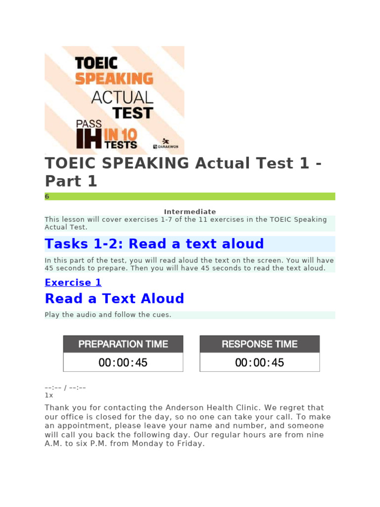 TOEIC Speaking Test Sample Exercises | PDF