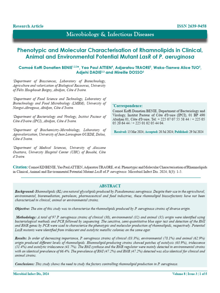 Phenotypic and Molecular Characterisation of Rhamnolipids in Clinical ...