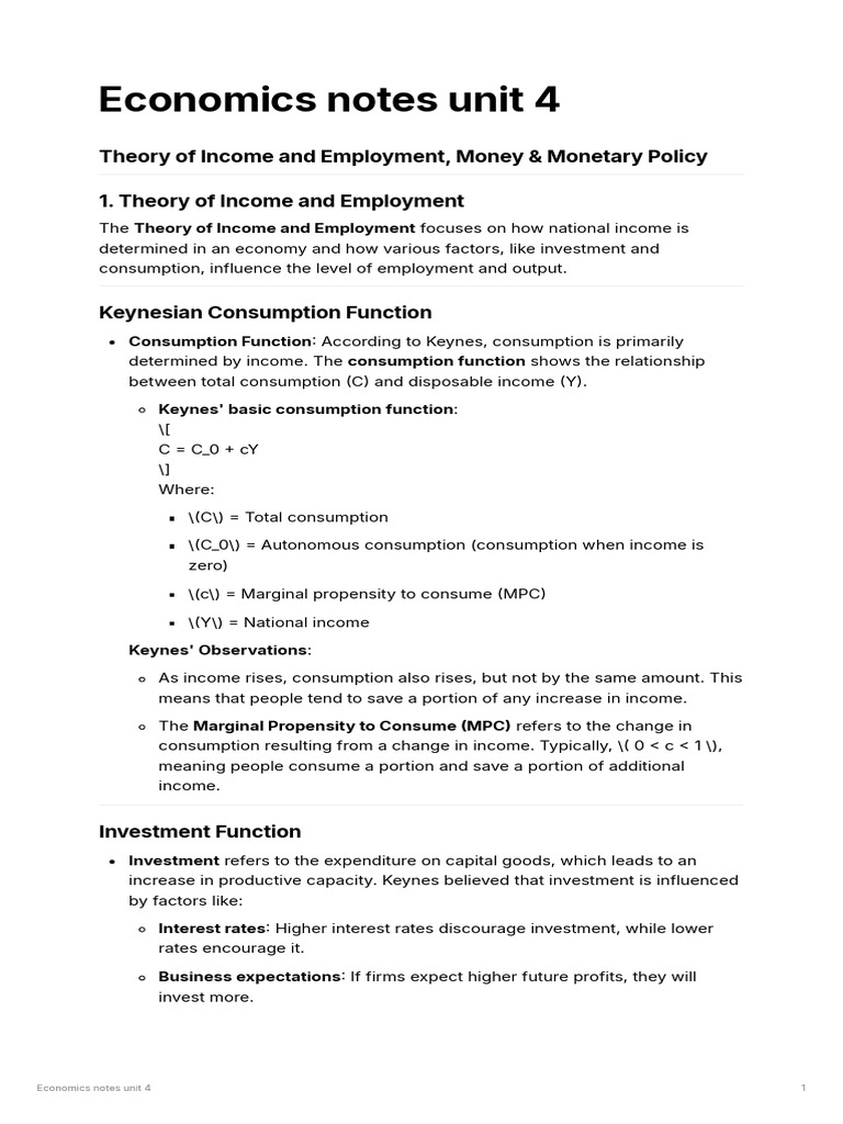 Economics_notes_unit_4 | PDF | Consumption (Economics) | Income
