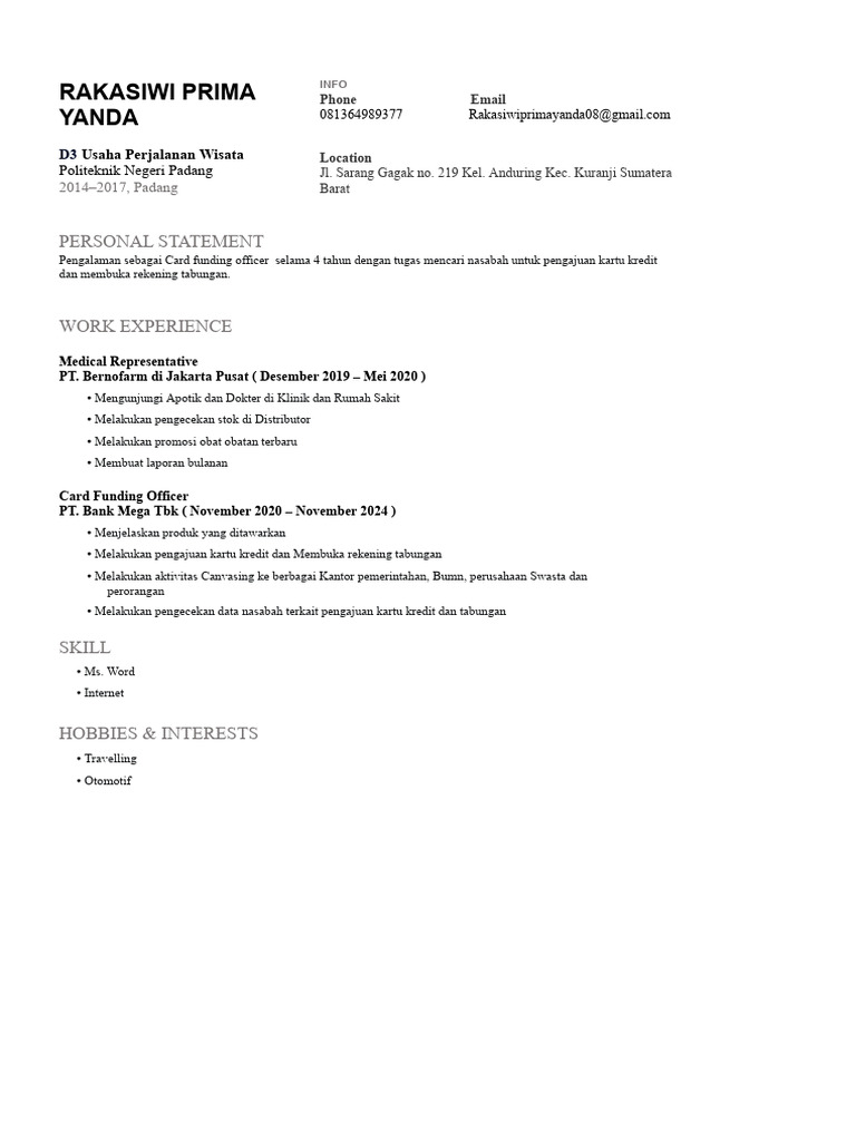 CV Rakasiwi Prima Yanda. | PDF | Karier & Perkembangan