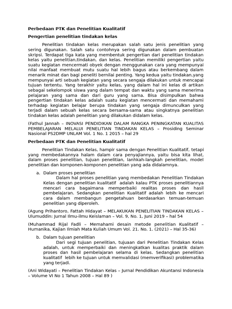 Perbedaan PTK Dengan Penelitian Kualitatif | PDF | Sains & Matematika