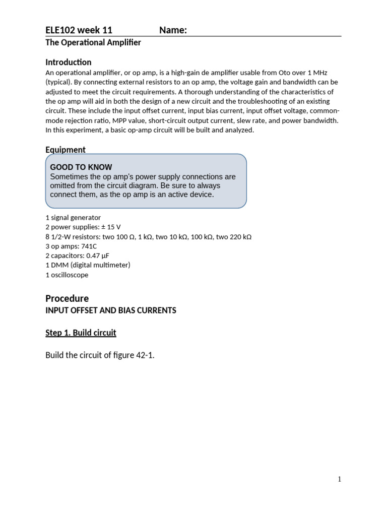 Op Amp Lab for ELE102 Students | PDF | Science & Mathematics