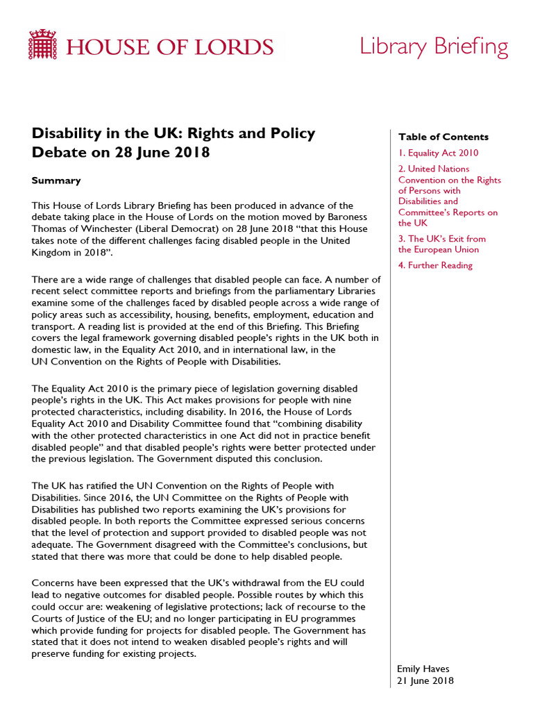 Disability in The UK Rights and Policy | PDF | Disability | Brexit