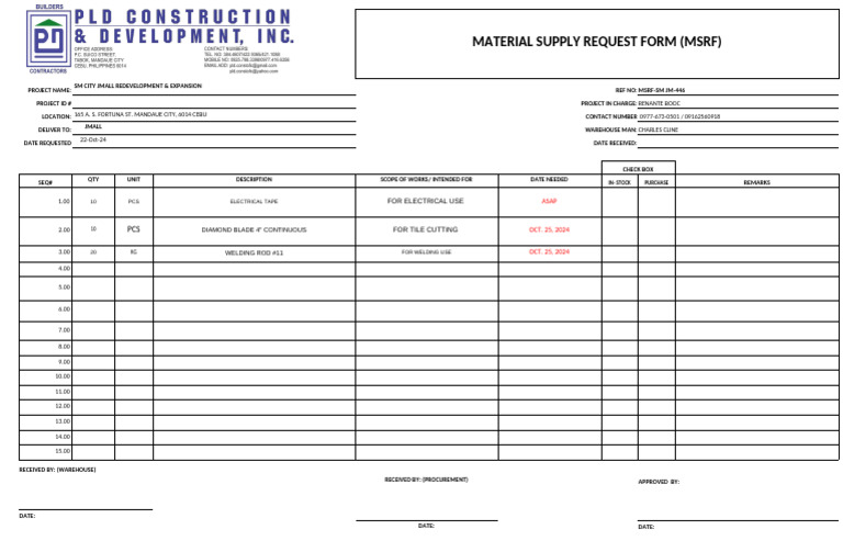 Material Supply Request for JMALL Project | PDF | Industrial Processes ...
