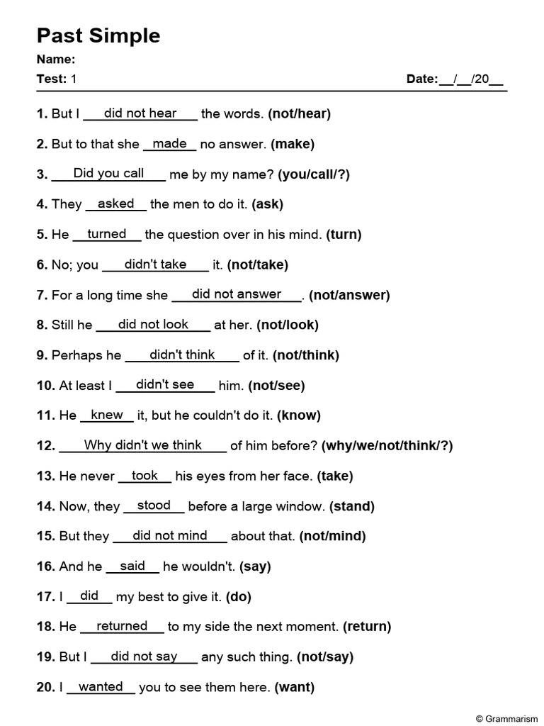 Past Simple Test Exercises | PDF