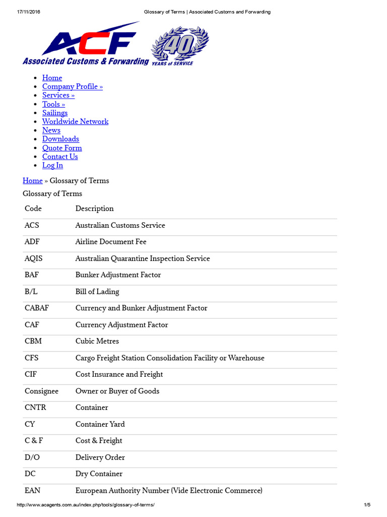 Glossary of Terms - Associated Customs and Forwarding | PDF | Cargo ...